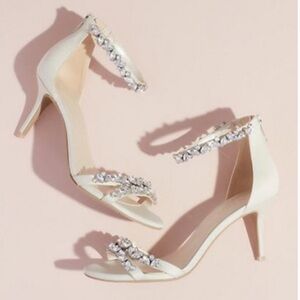 David's Bridal Ivory Crystal-Strap Heels